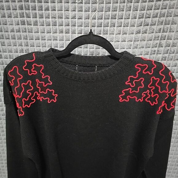 VTG 80s Black Art Sweater SzXL Shoulder Pads Abstract Red Goth Punk Rock Witchy - Picture 5 of 9